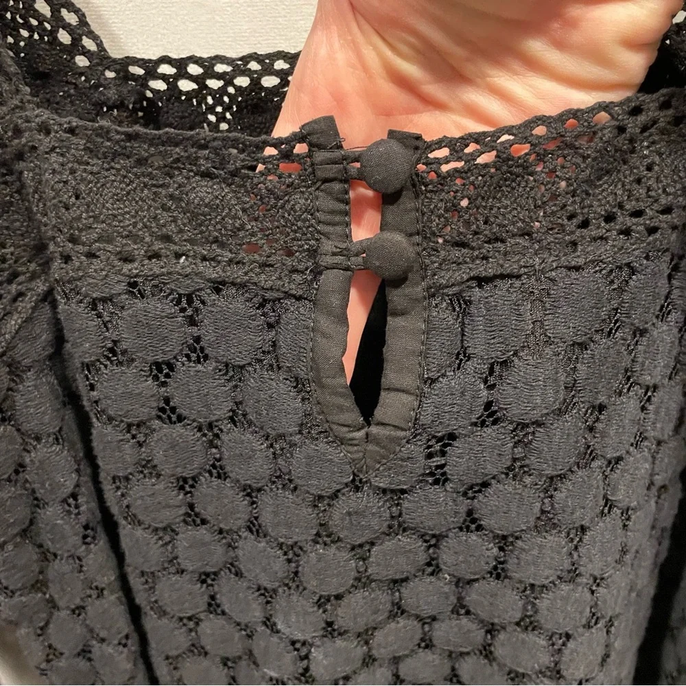 Witchy whimsigoth crochet lace square neck 3/4 tie sleeve blouse boho fairy